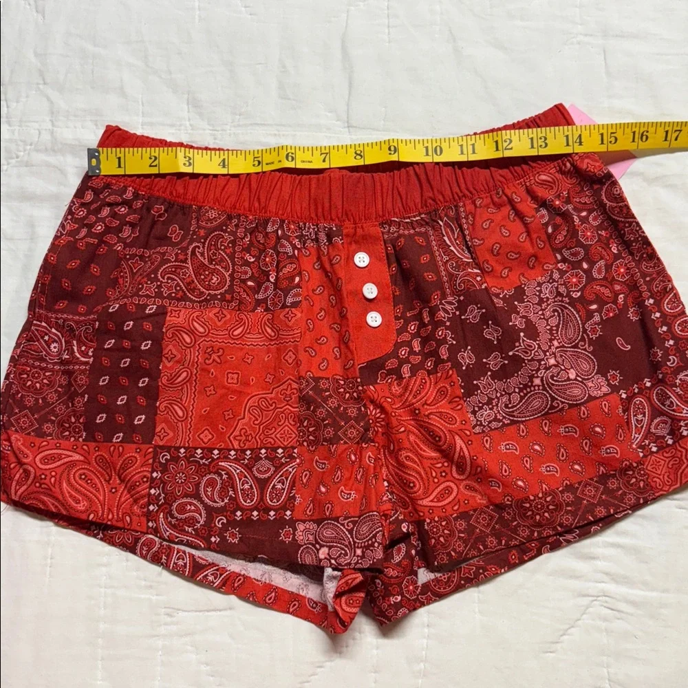 Zoe + Liv Red Paisley Patchwork‎ Lounge Shorts NWT Sm Boho Bandana Pajama Shorts